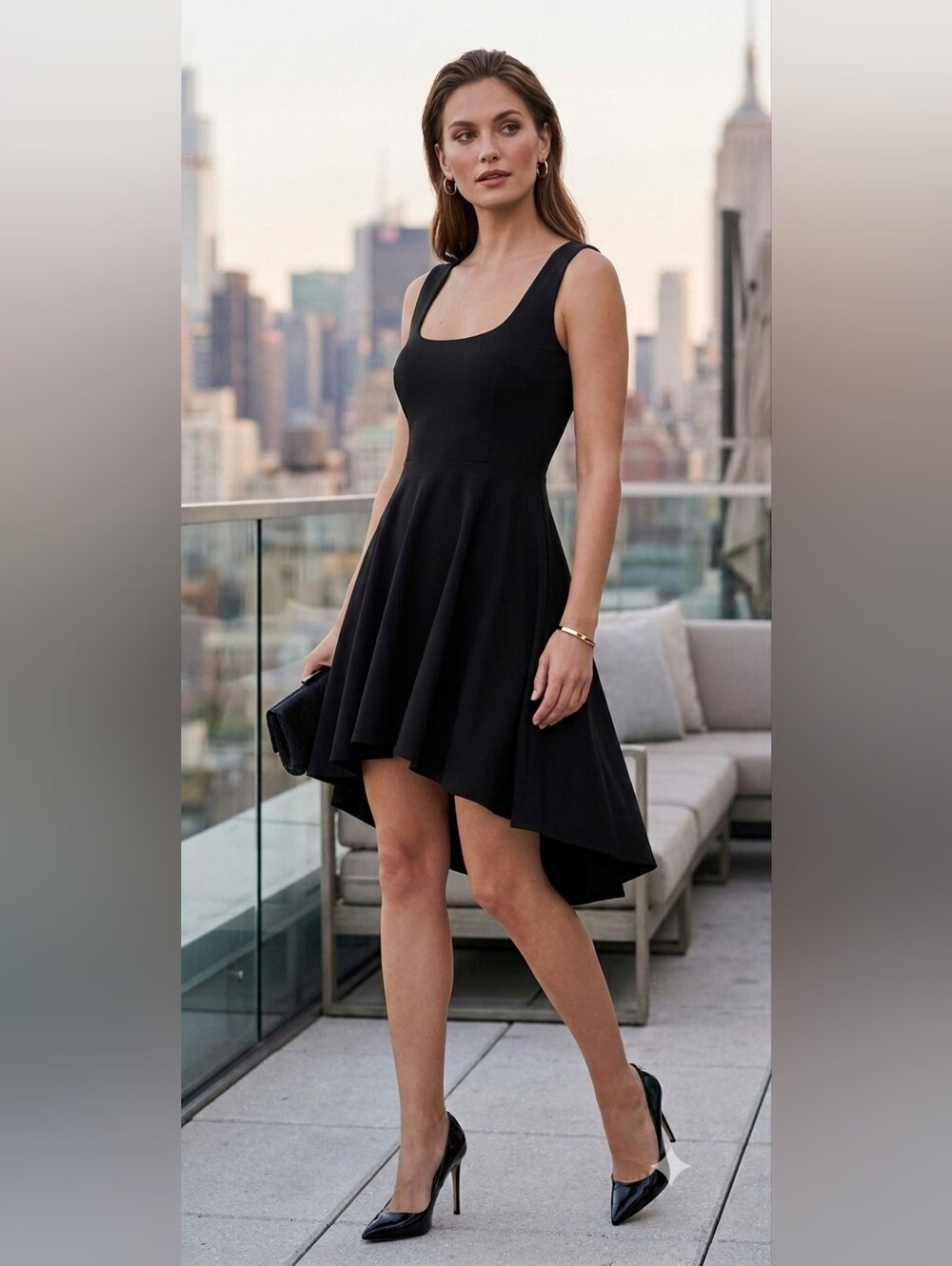 REVAMPED Black Hi-Low Skater Dress - Fit & Flare Party Dress